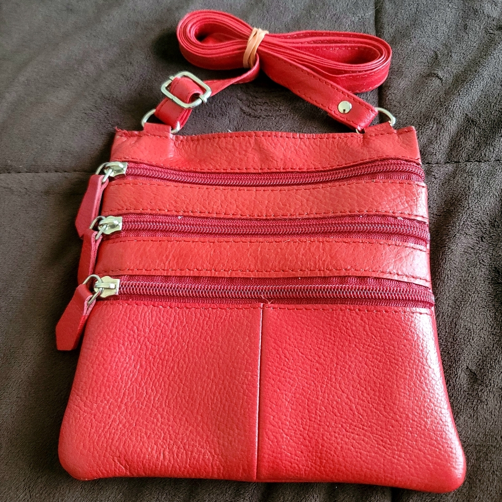CHAMPS Leather Triple Zip Crossbody Bag